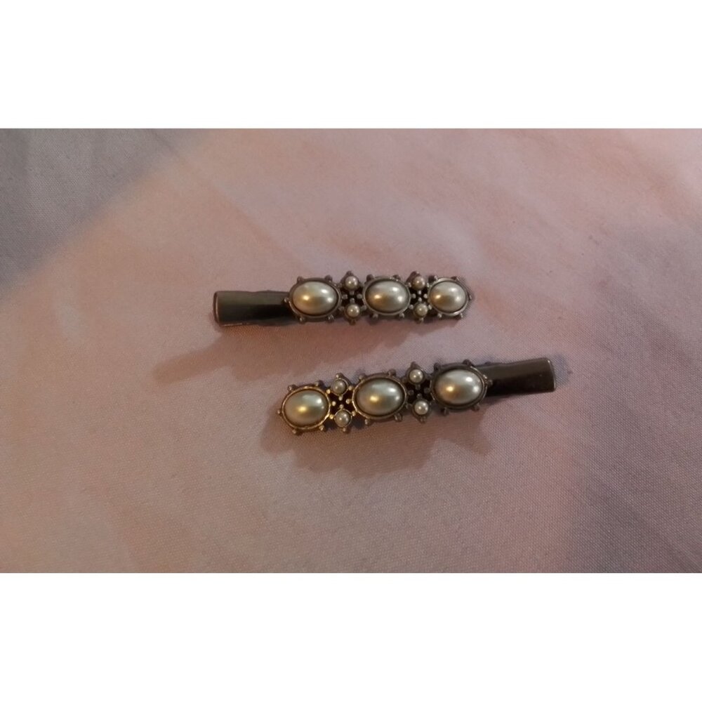 Vintage Faux Pearl Hair Clips Barrettes Set